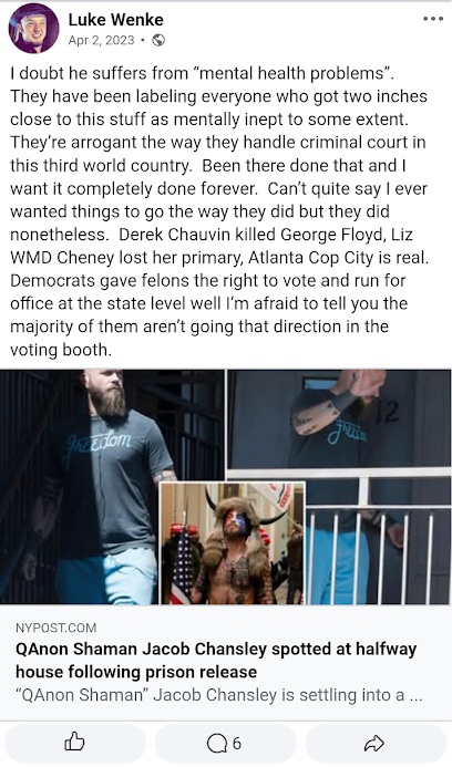 luke wenke denial of mental illness in the criminal justice system facebook screenshot april 2020