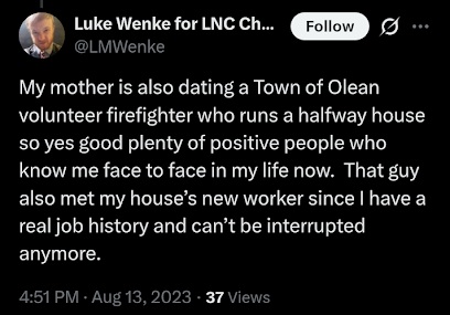 luke wenke brags about his mommy's boyfriend x/twitter screenshot august 2023