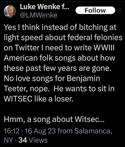 luke wenke accuses stalking victim ryan teeter of being in witness protection x/twitter screenshot august 2023