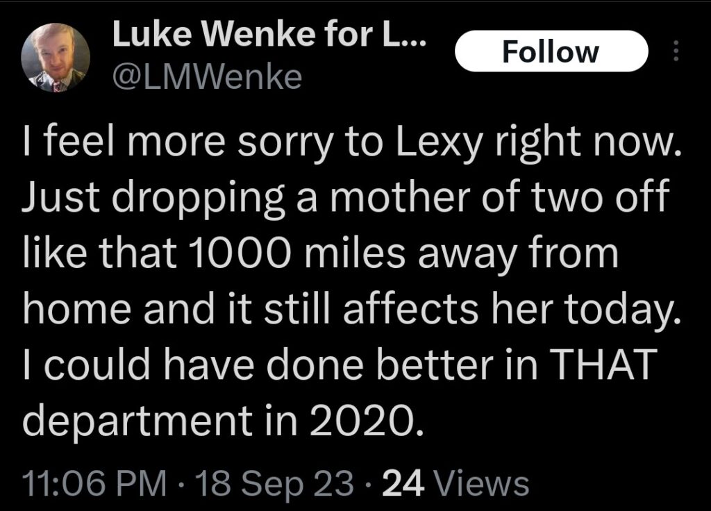 luke wenke lexy fake remorse x twitter screenshot 2023