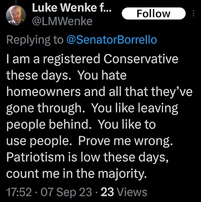 luke wenke accuses new york senator george borrello of abandoning him x/twitter screenshot september 2023