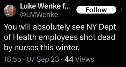 luke wenke fantasizes about murdering healthcare workers x/twitter screenshot september 2023