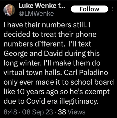 luke wenke states plans to harass stalking victims george borrello and david dipietro x/twitter screenshot september 2023