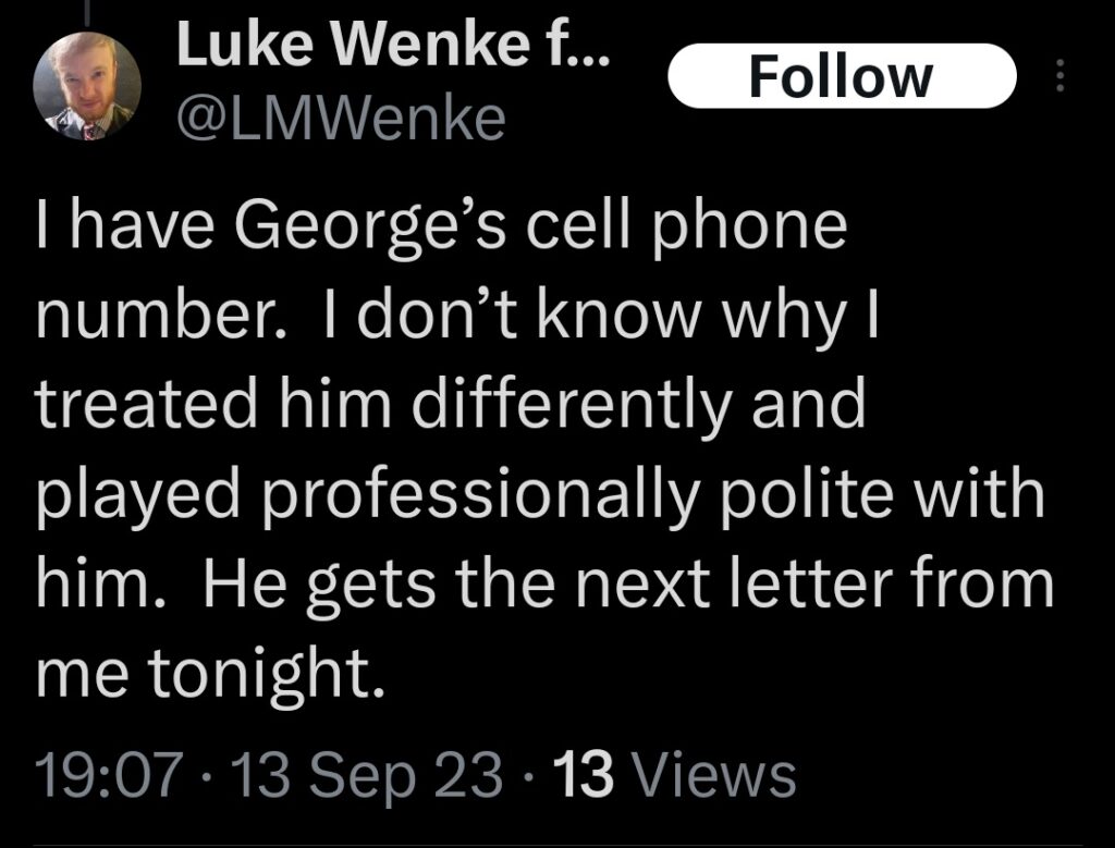 luke wenke x twitter screenshot letter writing obsession 2023