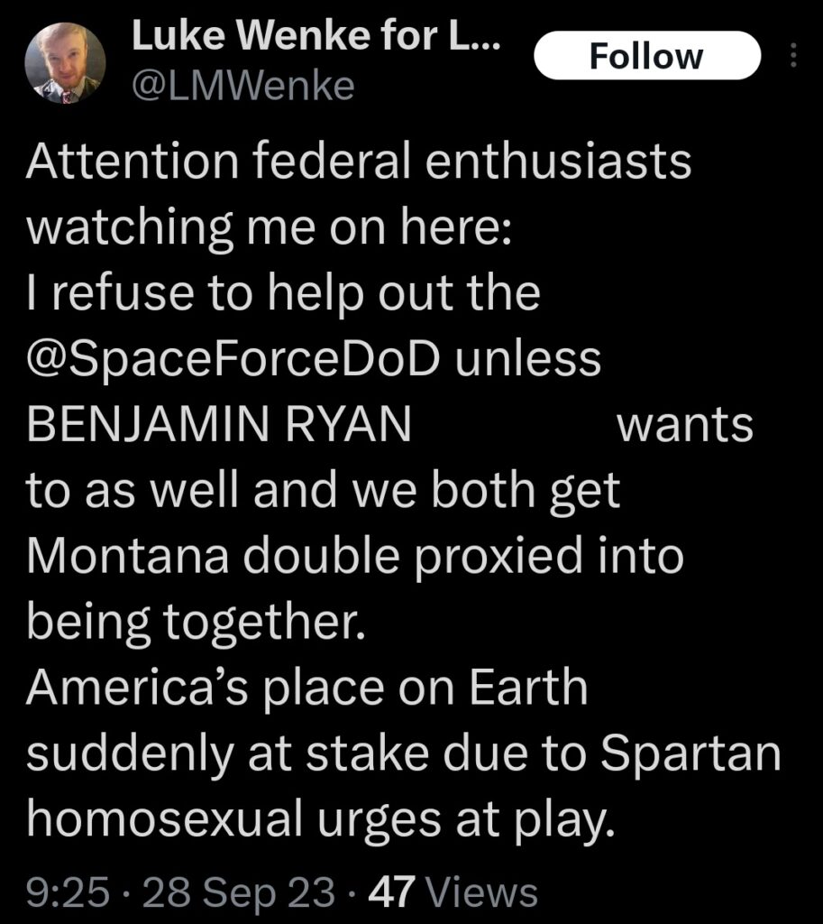 luke wenke x twitter screenshot benjamin ryan teeter obsession double proxy marriage 2023