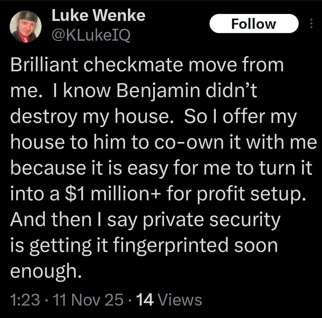 luke wenke x twitter screenshot ryan benjamin teeter obsession 2025
