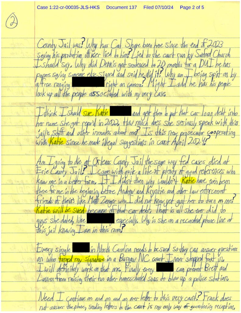 A racist letter from Luke Wenke tot the Honorable John L. Sinatra, Jr.; 07/10/2024.