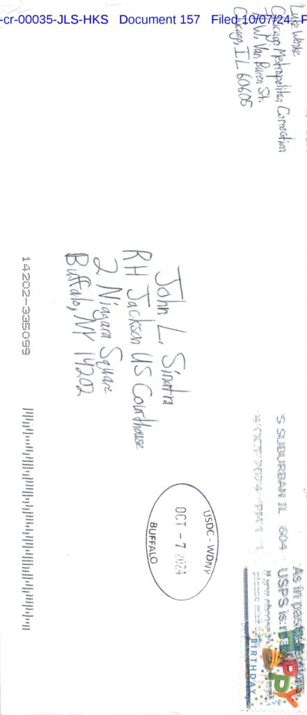letter from luke wenke to federal judge john sinatra jr.; september 2024