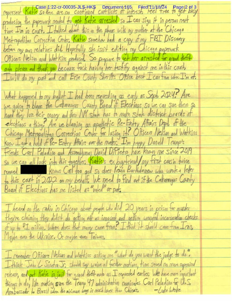 letter from luke wenke to judge john sinatra jr. november 2024