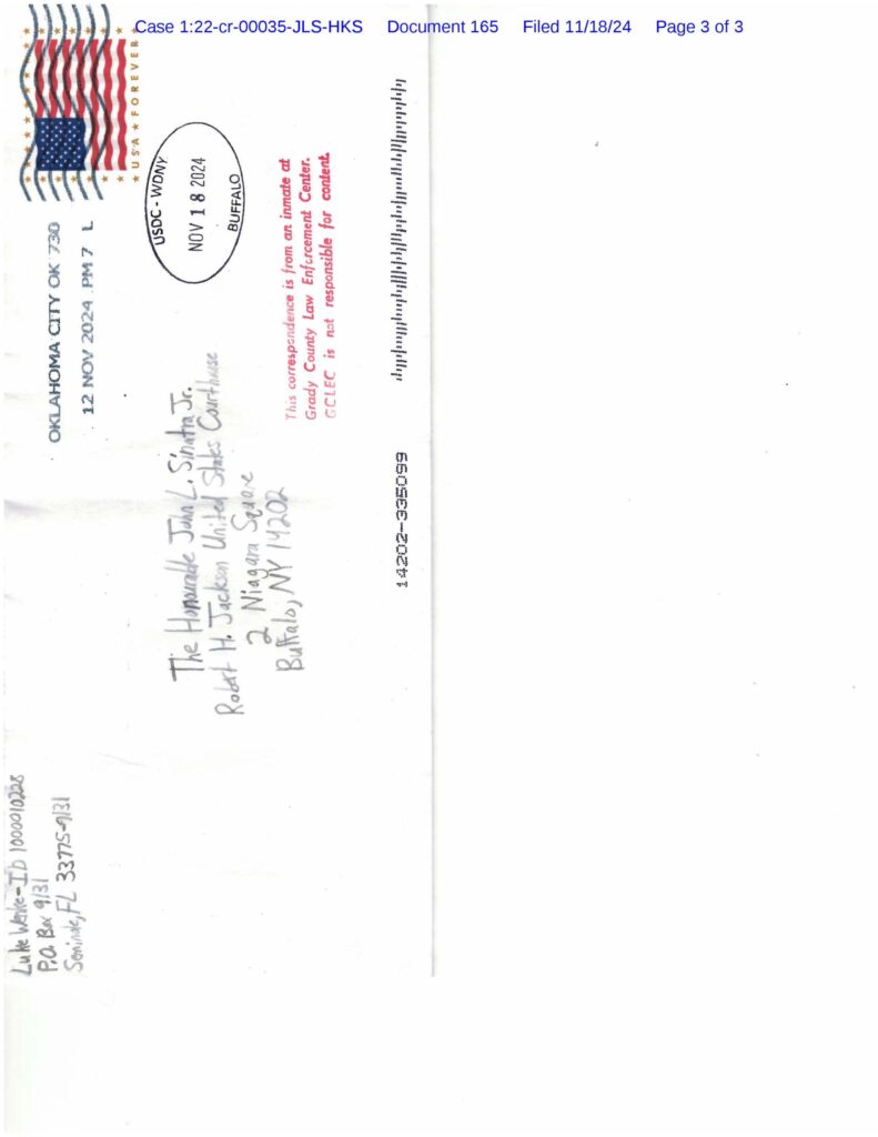 letter from luke wenke to judge john sinatra jr. november 2024