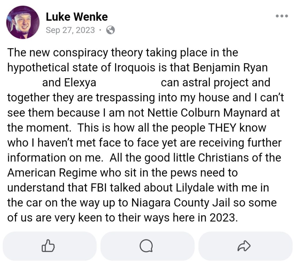 luke wenke facebook screenshot benjamin ryan teeter obsession 2023