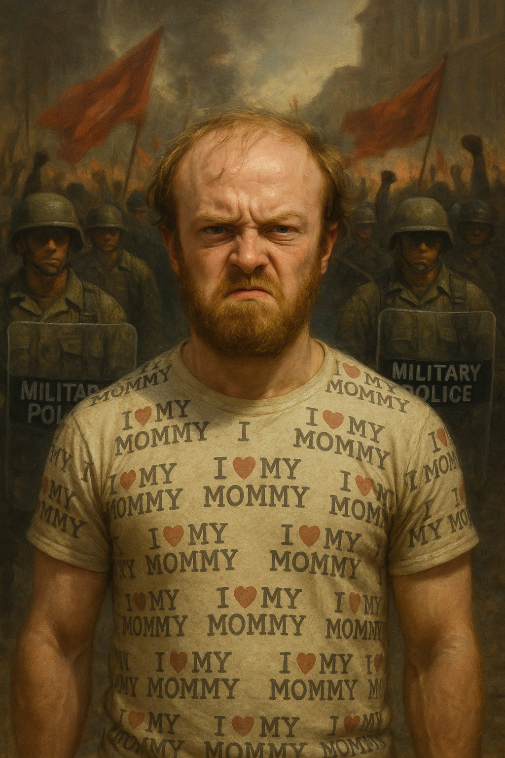 angry balding white man in an "I