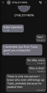 a harassing text message from cyberstalker luke wenke from the spring of 2021