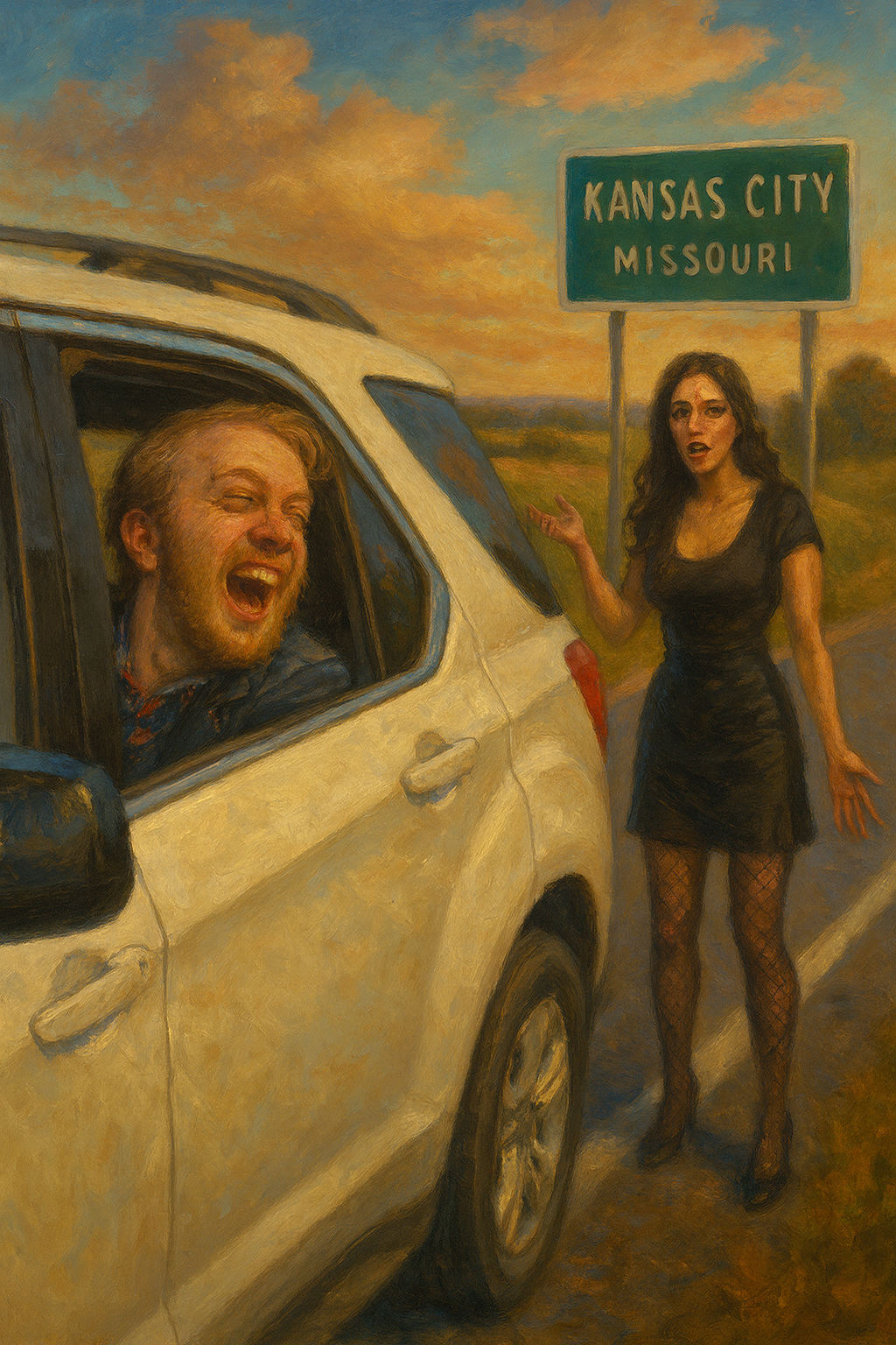 not luke wenke white man laughing in white car abandoning woman roadside