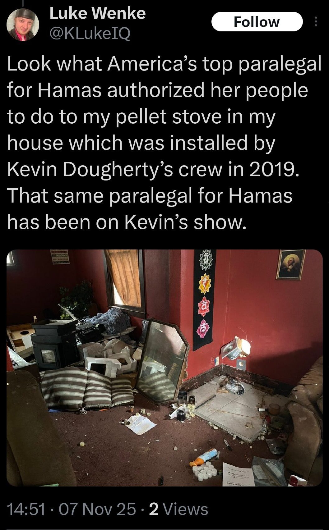 luke wenke x/twitter post falsely accusing stalking victim of home invasion 2025