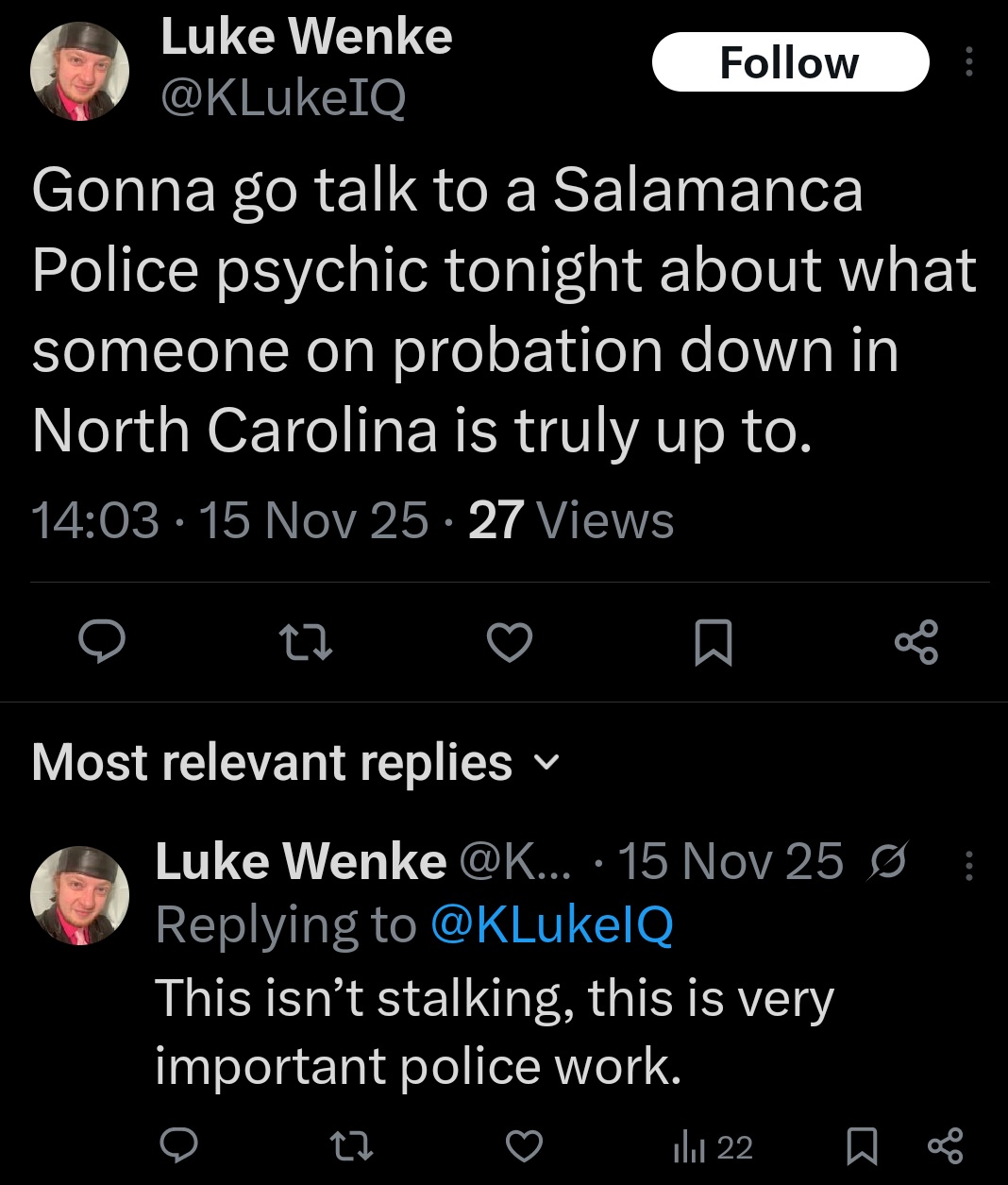 luke wenke x twitter screenshot benjamin ryan teeter obsession 2025