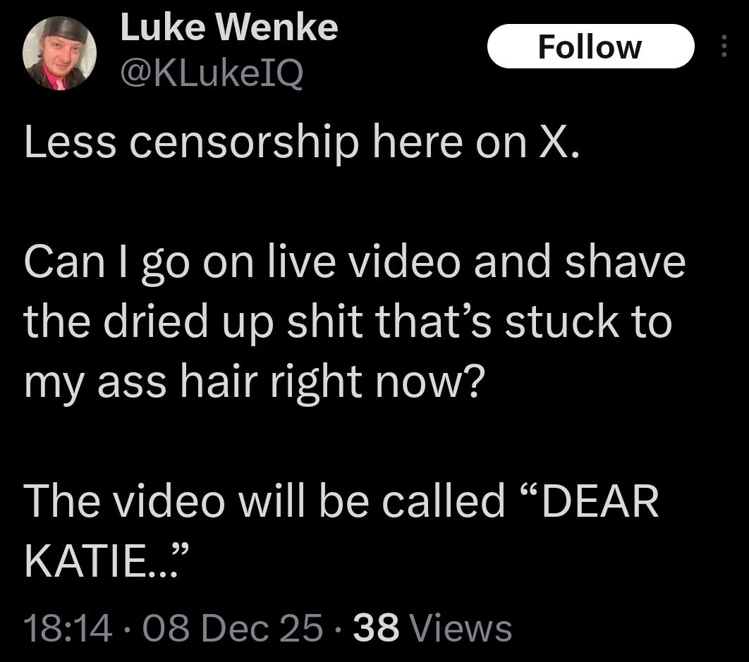 luke wenke x twitter screenshot katie obsession 2025