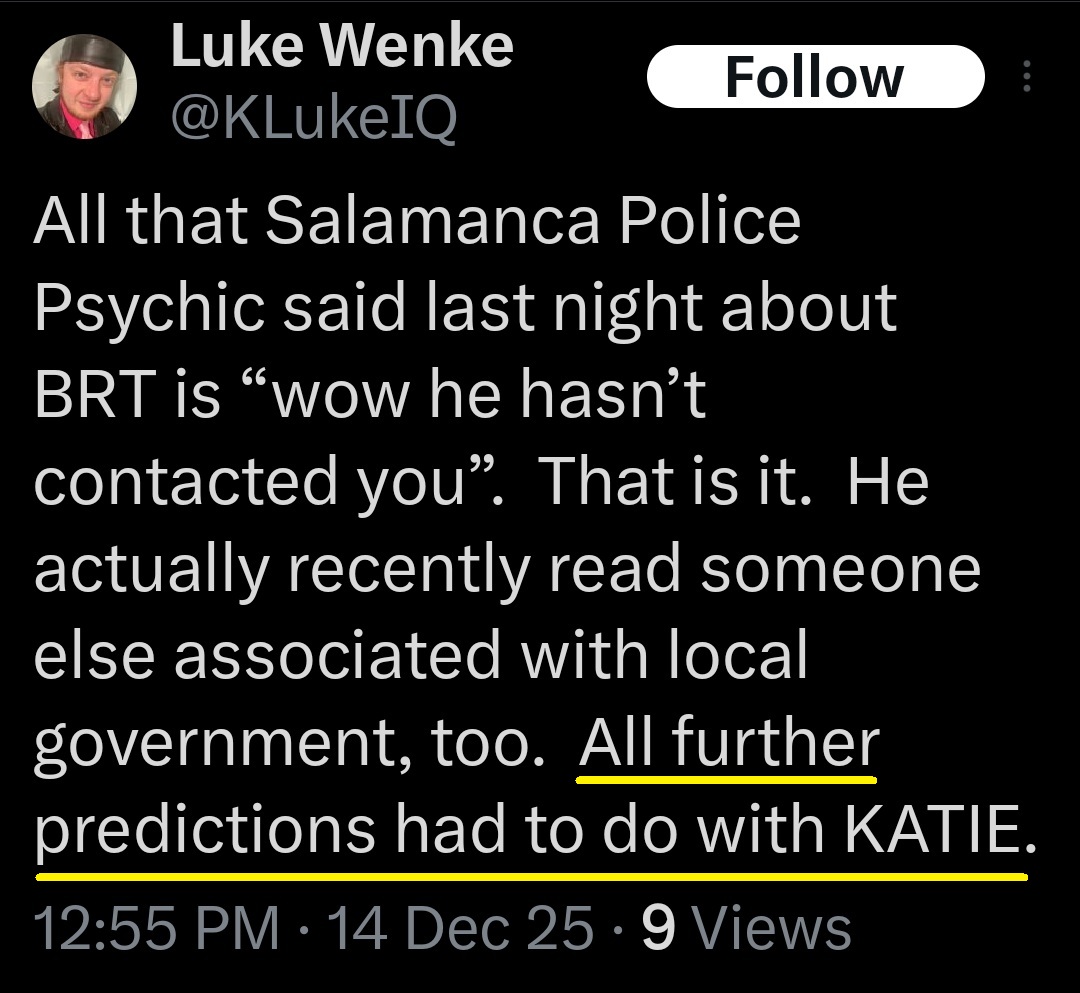 luke wenke x twitter screenshots predictions and plans katie valentine obsession michael crick psychic 2025