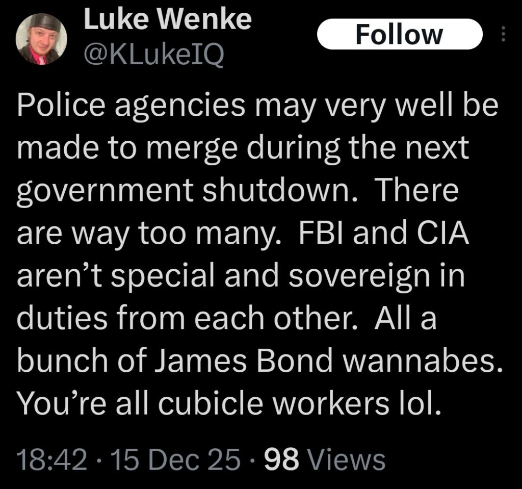 screenshot of an x/twitter post by luke wenke complaining about police