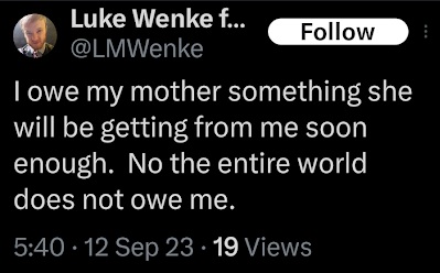 luke wenke says he's going to repay his mommy for paying his bills while he was in prison x/twitter screenshot september 2023