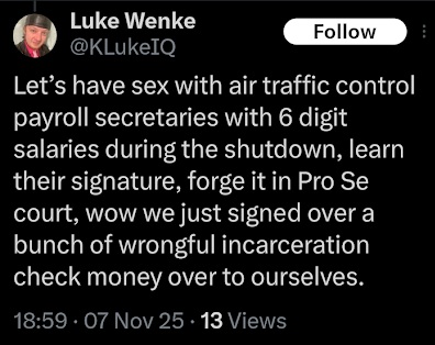screenshot of a perverted luke wenke x/twitter post november 2025
