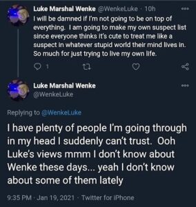 screenshot of a luke wenke tweet angry because people disapprove of his extreme views