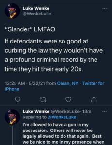 screenshot of luke wenke mocking people with criminal records 2021