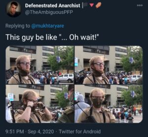 screenshot of a tweet featuring photos of luke wenke brandishing an assault rifle in minneapolis