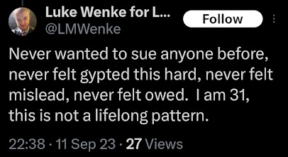 luke wenke denies being a lifelong piece of shit x/twitter screenshot september 2023