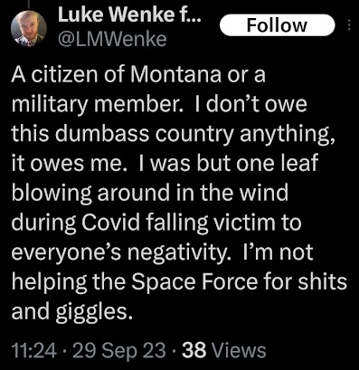 luke wenke says the united states owes him for perceived injustices relating to his failed romantic life; september 2023