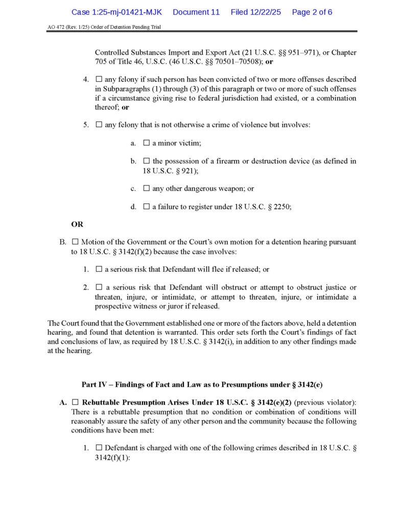 the federal government's 2025 order remanding luke wenke without bail