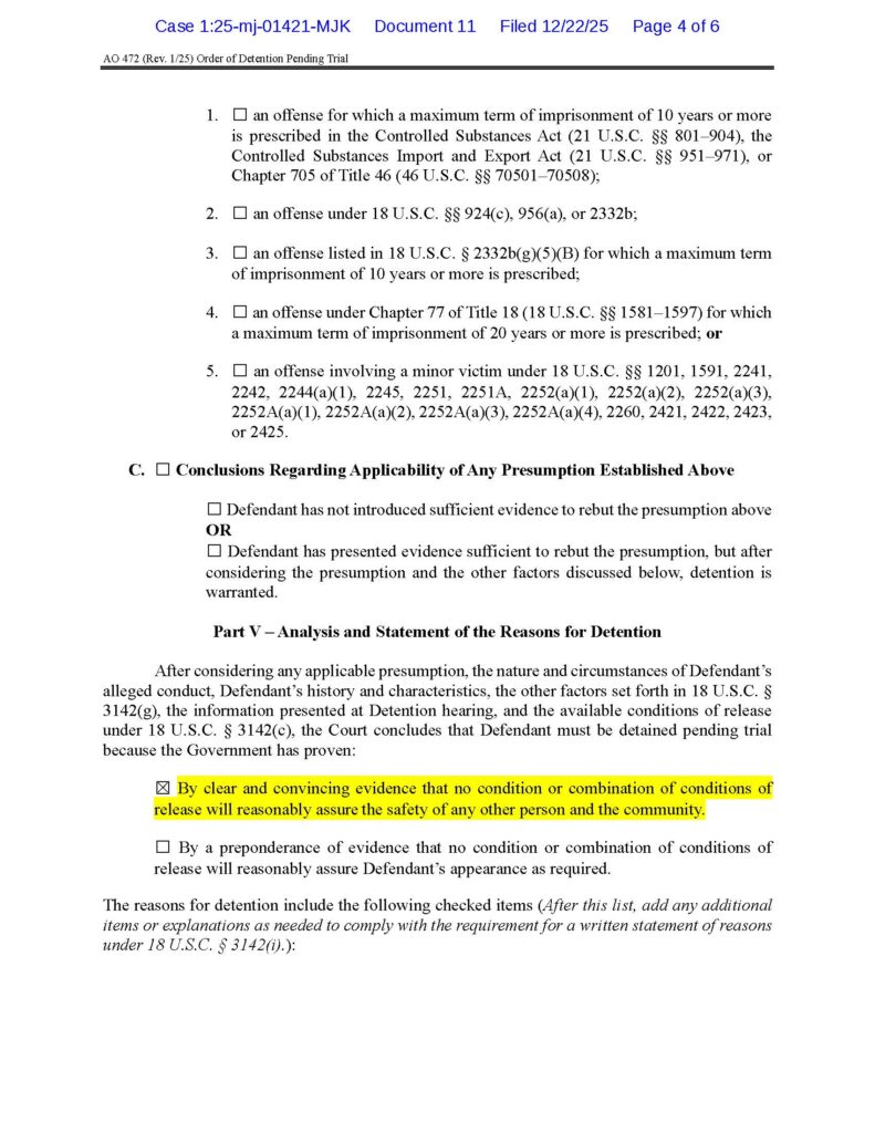 the federal government's 2025 order remanding luke wenke without bail