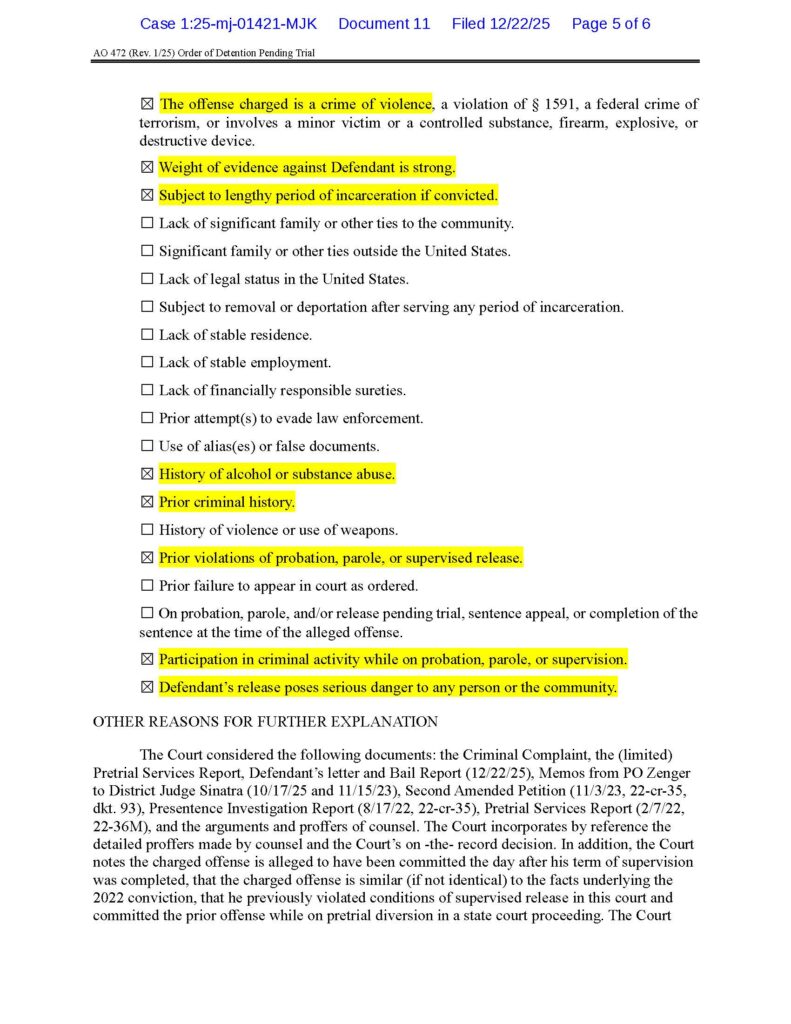 the federal government's 2025 order remanding luke wenke without bail