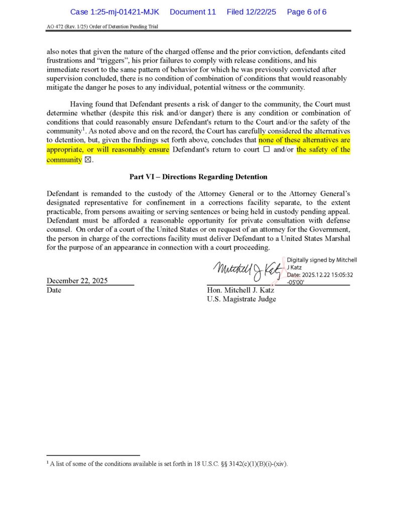 the federal government's 2025 order remanding luke wenke without bail