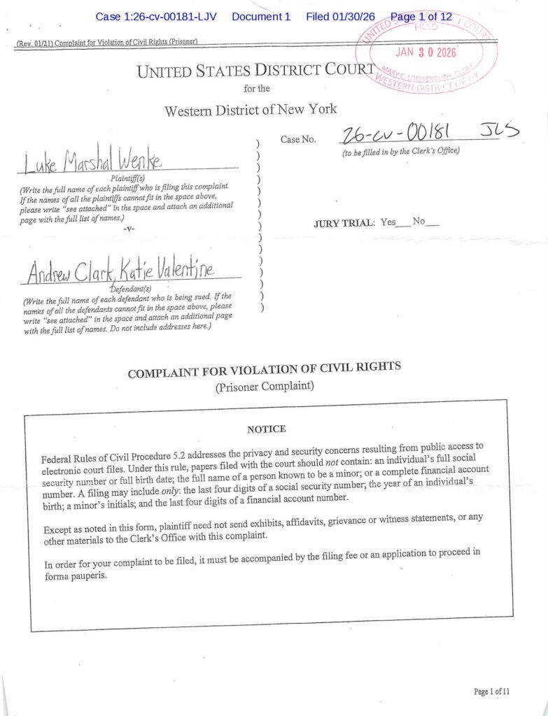 luke wenke's lawsuit complaint against stalking victim katie 2026