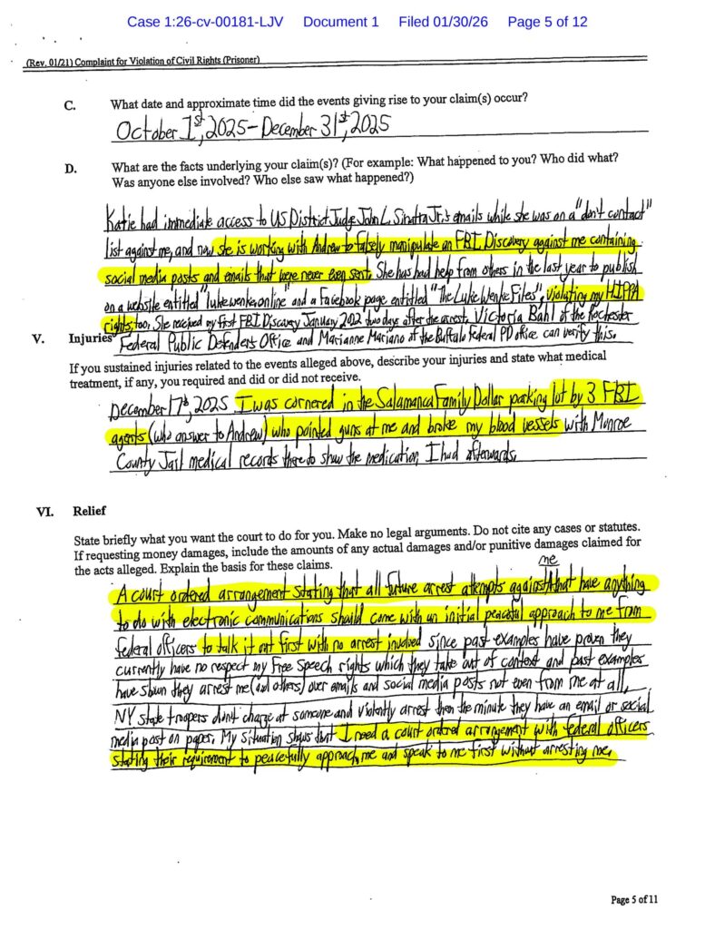 luke wenke's lawsuit complaint against stalking victim katie 2026