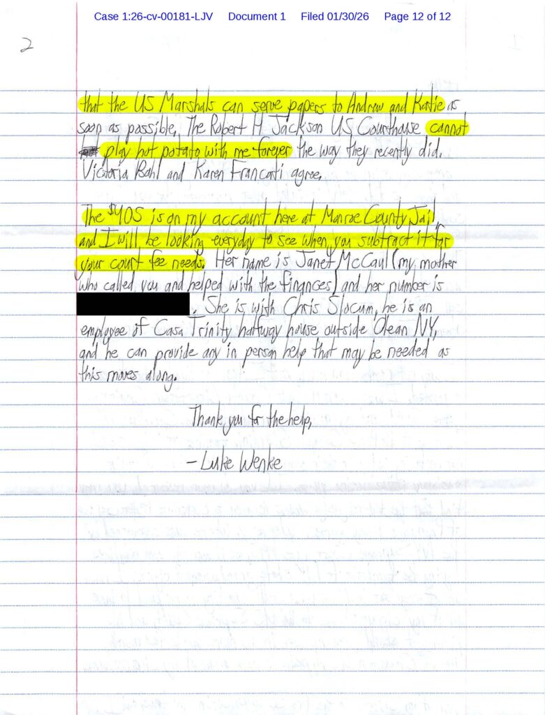 luke wenke's lawsuit complaint against stalking victim katie 2026