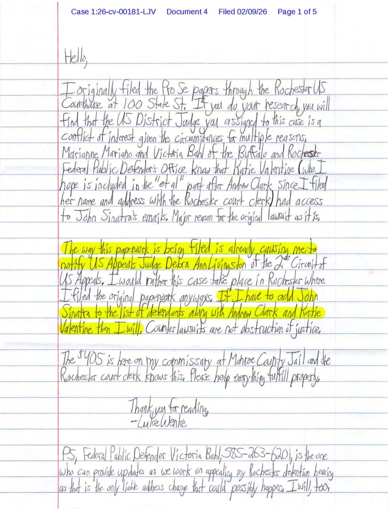 a letter from luke wenke to the court about stalking victim katie february 2026