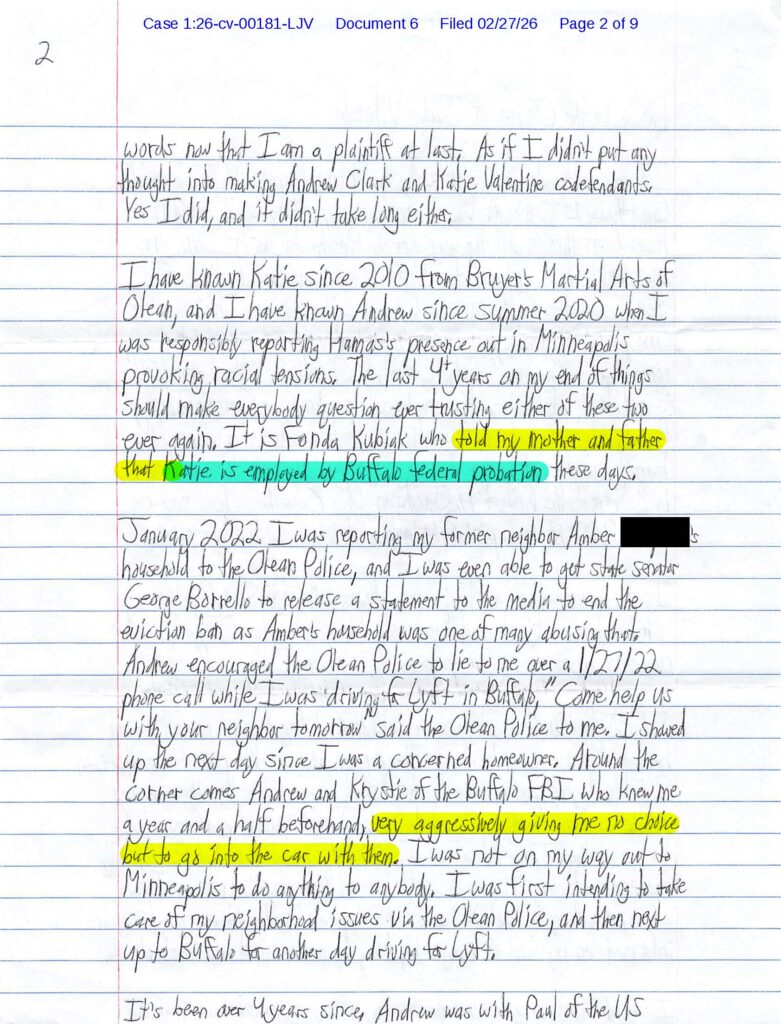 a letter from luke wenke to the federal court obsessing over stalking vi