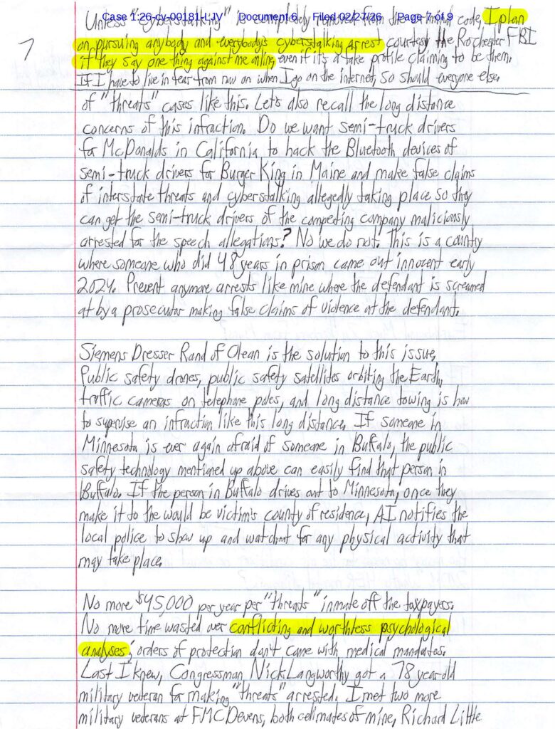 a letter from luke wenke to the federal court obsessing over stalking vi