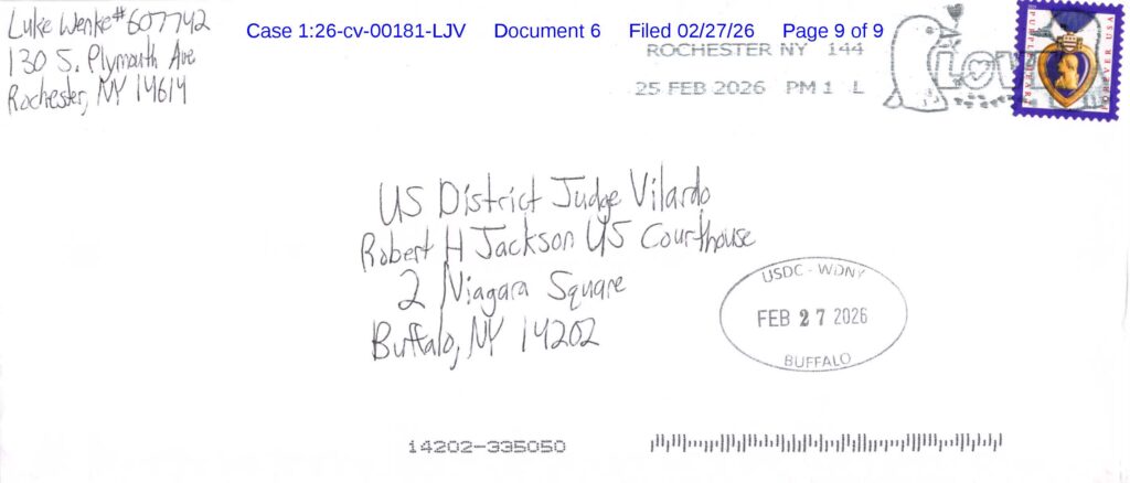 a letter from luke wenke to the federal court obsessing over stalking vi