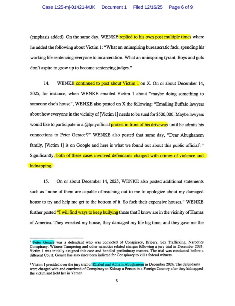 the us federal government's new cyberstalking complaint against luke wenke - 12/16/2025 - 1:25-mj-01421