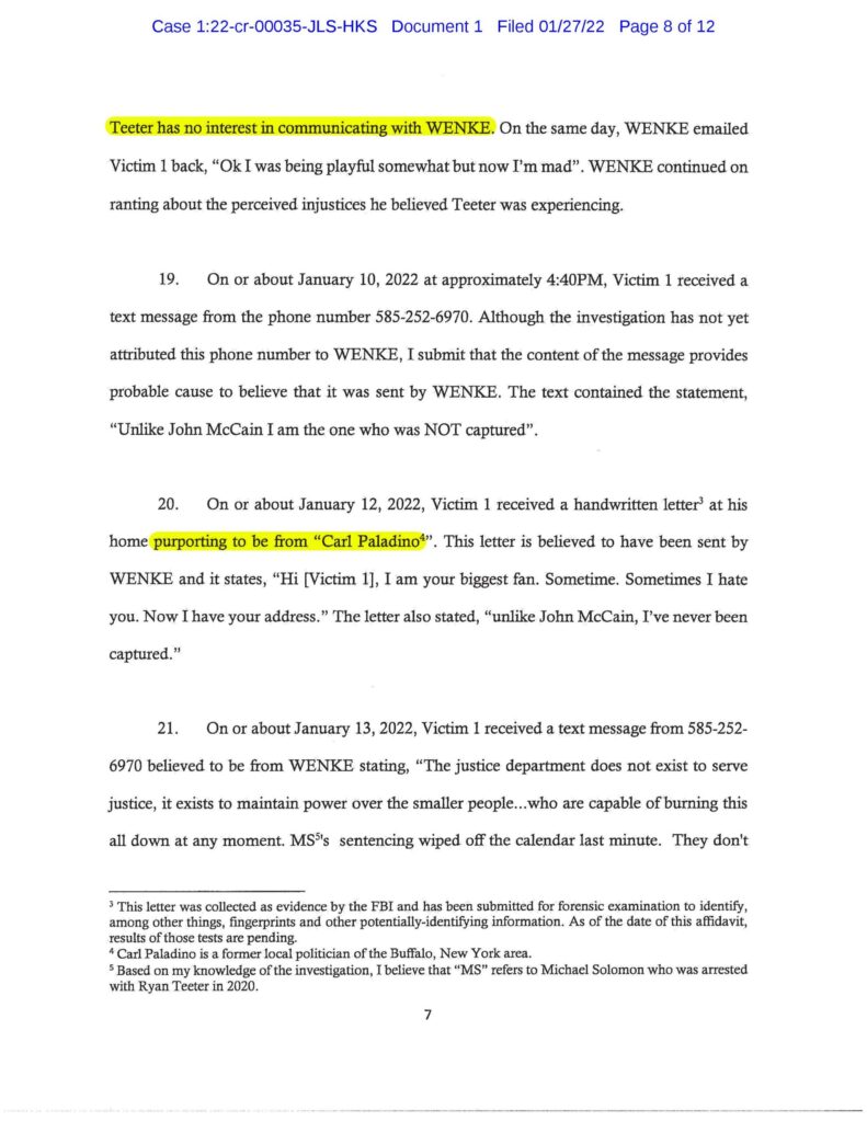the federal government's cyberstalking complaint against luke wenke january 2022 case 1:22-cr-00035