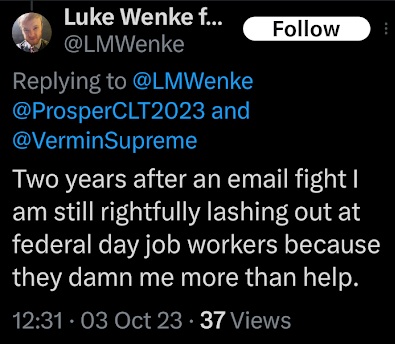 luke wenke complaining about federal employees october 2023