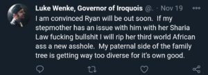 luke wenke racist x/twitter post about his stepmom 2020