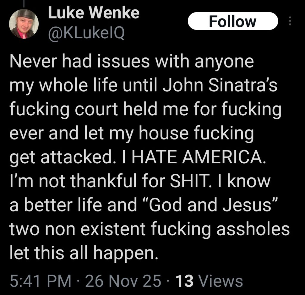 luke wenke hates america and is admittedly ungrateful november 2025