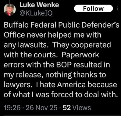 luke wenke hates america and blames the united states for his legal problems november 2025
