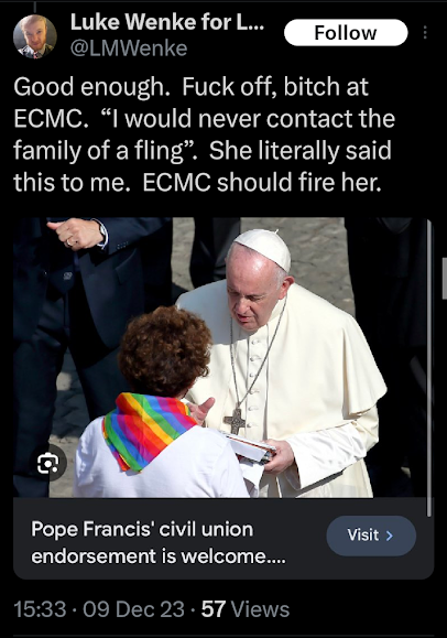 luke wenke falsely accusing hospital worker of being homophobic x/twitter screenshot december 2023