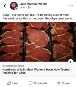 luke wenke wishing death on strangers and covid-19 patients 2020