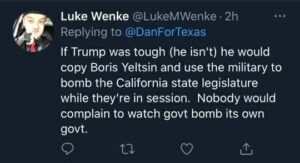 luke wenke calling for bombing and violence against the government